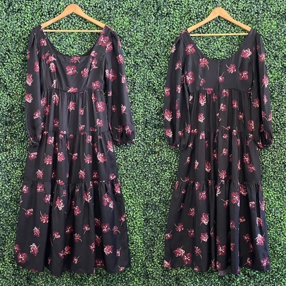 Nicholas Silk Floral Tiered Maxi Dress Black - Picture 2 of 10